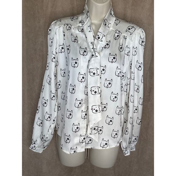 Unique Vintage Tops - Unique Vintage Tulip B White Dog Tie Neck Long Sleeve Blouse S NWT